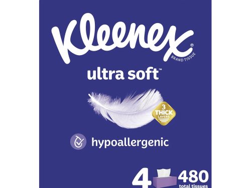 Kleenex Ultra Soft Facial Tissues, 4 Flat Boxes, 120 White Tissues per Box, 3-Ply