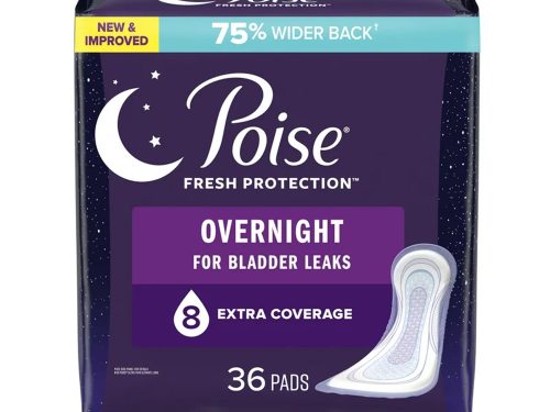 Poise Incontinence Pads for Women, 8 Drop, Overnight Absorbency, Extra-Coverage, 36Ct